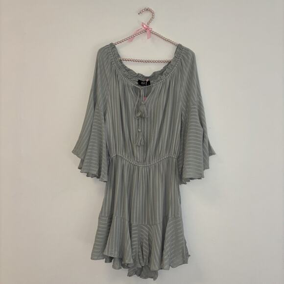 Blue B Romper Green Boho Cottage‎ core Sz M Stretch Flowy NWT Tassels Stripped50 - Picture 3 of 15